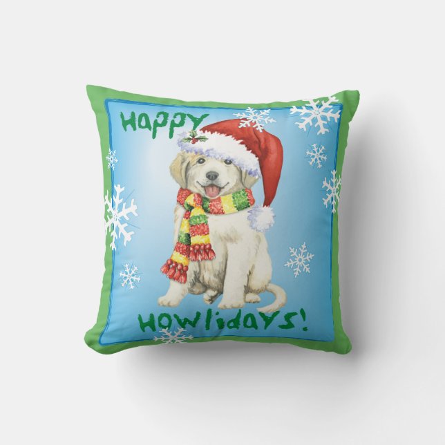 Happy Howlidays Great Pyrenees Throw Pillow (Front)
