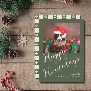Happy Howlidays Green Dog Photo  Holiday Card