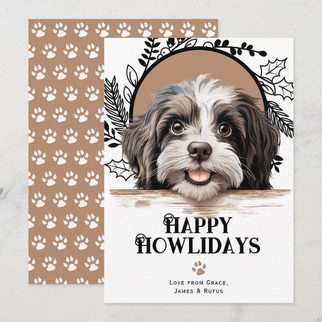 Happy Howlidays Havanese Dog Christmas Holiday Card (Front/Back)