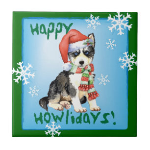 Happy Howlidays Husky Tile