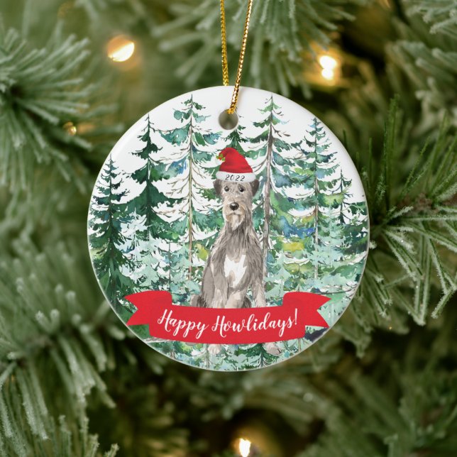 Happy Howlidays Irish Wolf Hound Christmas Ornamen Ceramic Ornament (Tree)