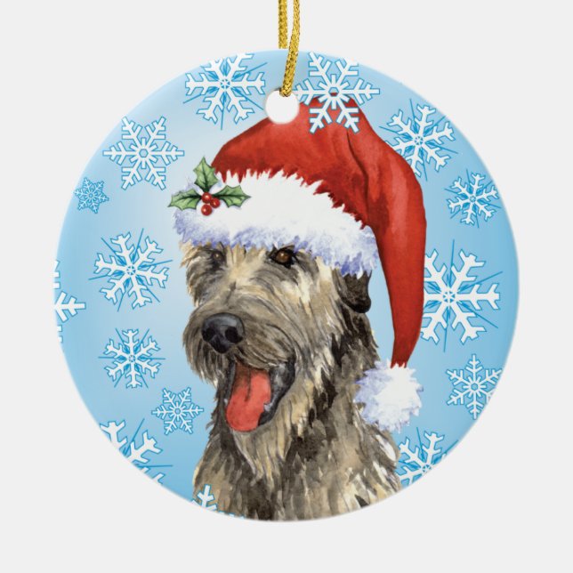 Happy Howlidays Irish Wolfhound Ceramic Ornament (Front)