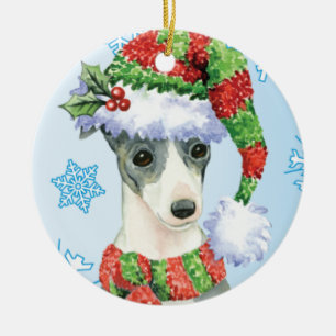 Happy Howlidays Italian Greyhound Ceramic Ornament