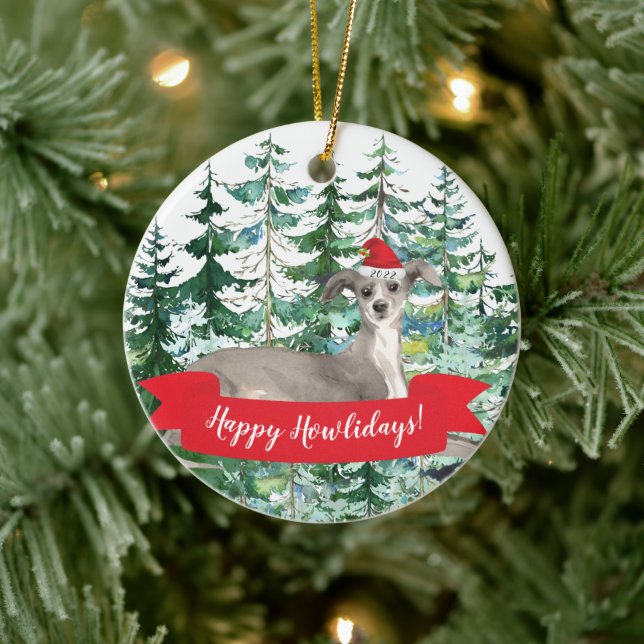 Happy Howlidays Italian Greyhound Dog Christmas Or Ceramic Ornament (Tree)