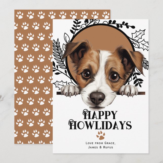 Happy Howlidays Jack Russell Terrier Dog Christmas Holiday Card (Front/Back)