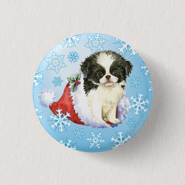 Happy Howlidays Japanese Chin 1 Inch Round Button (Front)
