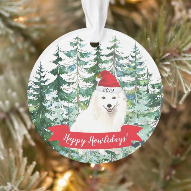 Happy Howlidays Japanese Spitz Dog Christmas Ornament (Tree)