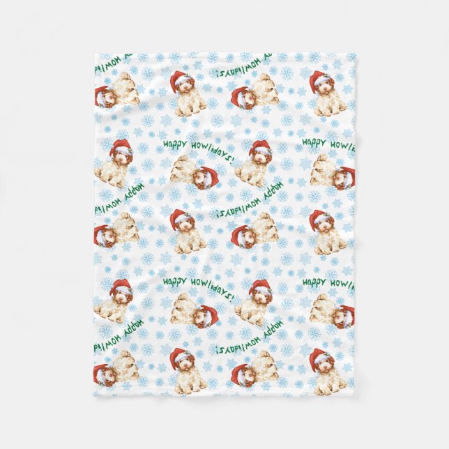 Happy Howlidays Lagotto Romagnolo Fleece Blanket (Front)