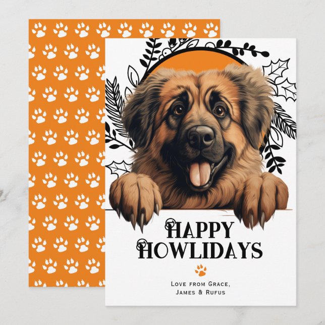 Happy Howlidays Leonberger Dog Christmas Holiday Card (Front/Back)