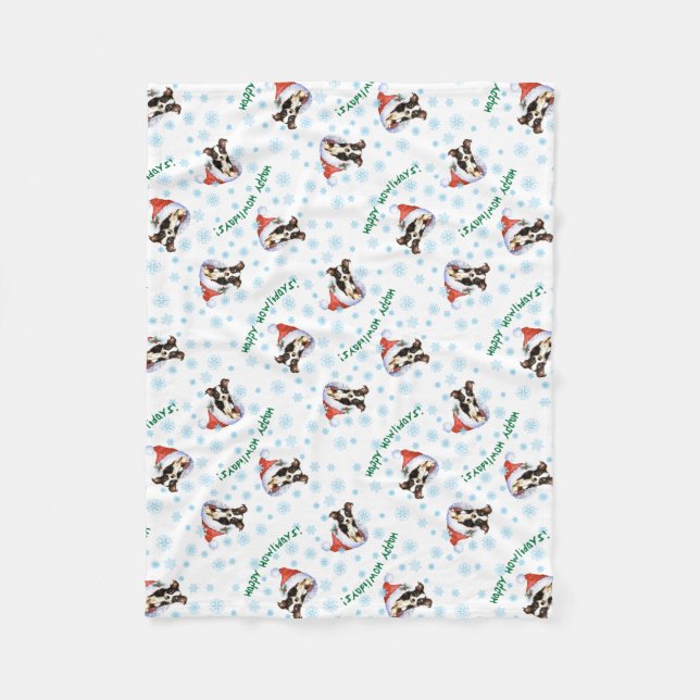 Happy Howlidays Long Coat Chihuahua Fleece Blanket (Front)