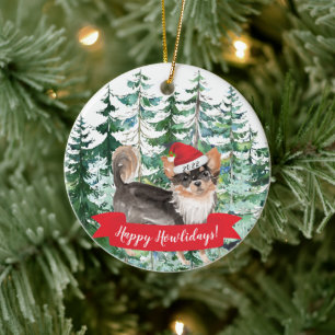 Happy Howlidays Long Haired Chihuahua Christmas Or Ceramic Ornament