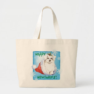 Happy Howlidays Maltese Large Tote Bag