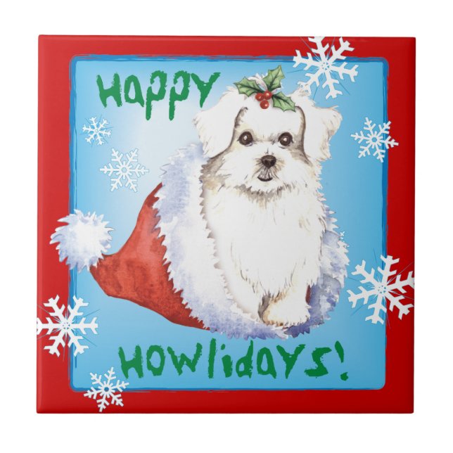 Happy Howlidays Maltese Tile (Front)