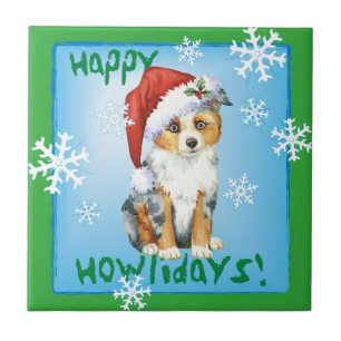 Happy Howlidays Mini American Shepherd Tile