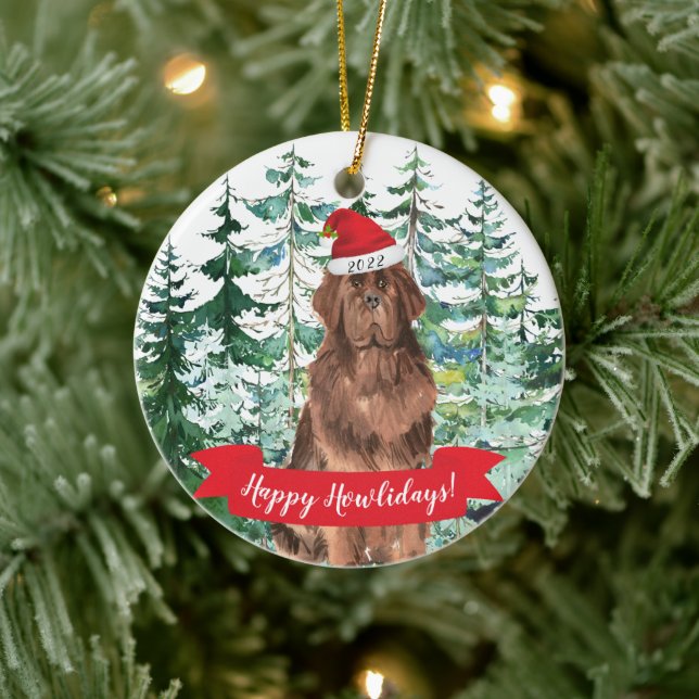 Happy Howlidays Newfoundland Dog Christmas Ornamen Ceramic Ornament (Tree)