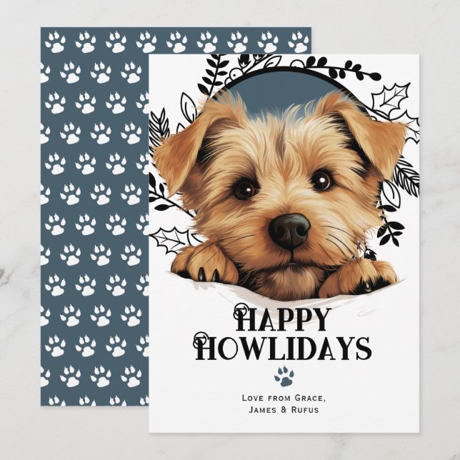 Happy Howlidays Norfolk Terrier Dog Holiday Card (Front/Back)