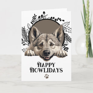 Happy Howlidays Norwegian Elkhound Dog Christmas Holiday Card