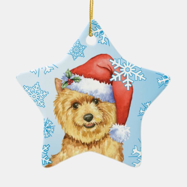 Happy Howlidays Norwich Terrier Ceramic Ornament (Front)