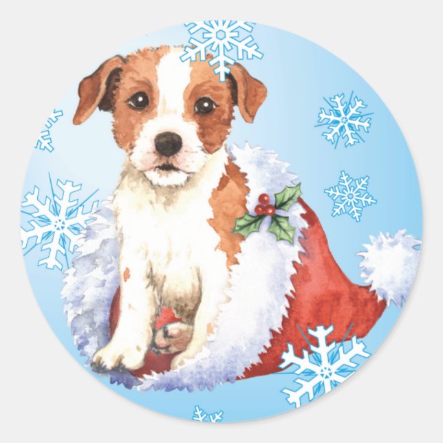 Happy Howlidays Parson Russell Terrier Classic Round Sticker (Front)