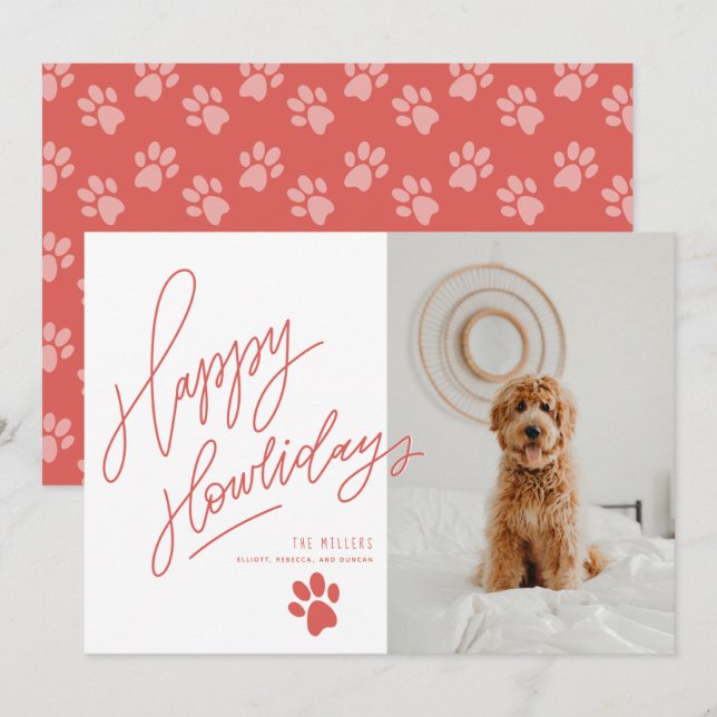 Happy Howlidays Paw Pet Dog Christmas Photo (Front/Back)