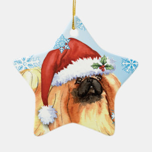 Happy Howlidays Pekingese Ceramic Ornament