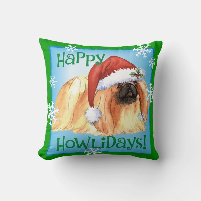 Happy Howlidays Pekingese Throw Pillow (Front)