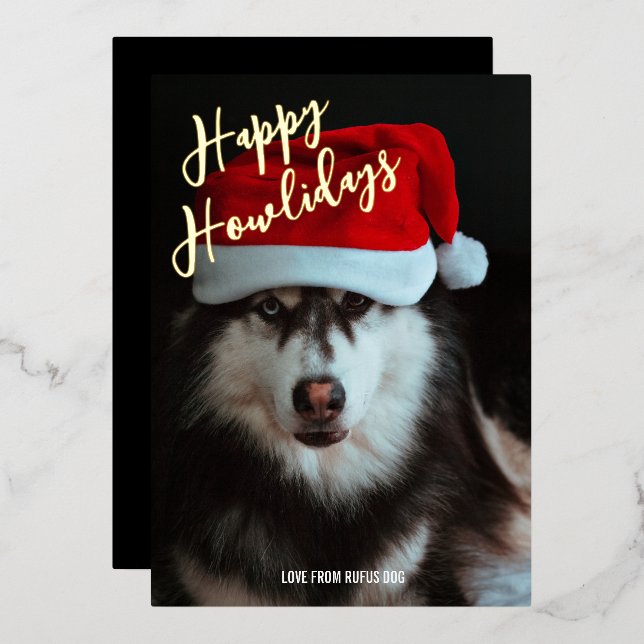 Happy Howlidays Personalized Photo Foil Holiday Card (Front/Back)