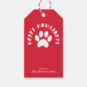 Happy Howlidays Pet Paw Print Personalize Holiday Gift Tags