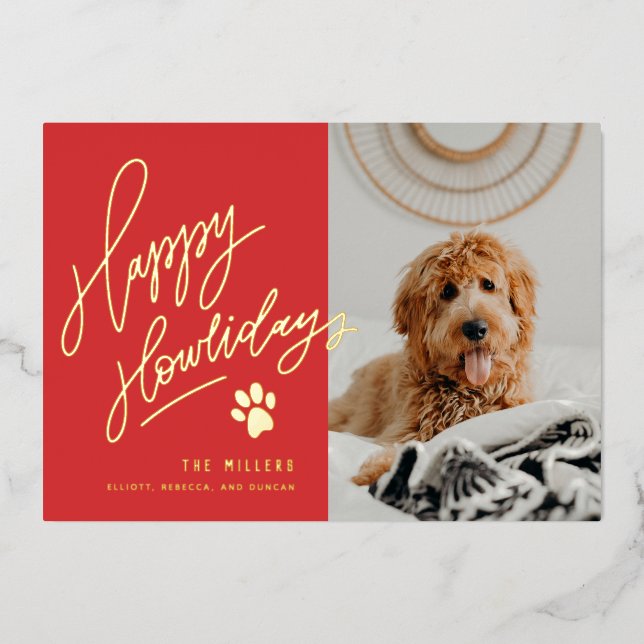 Happy Howlidays Pet Photo Christmas Foil Holiday Card (Front)