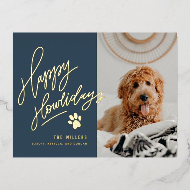 Happy Howlidays Pet Photo Christmas Foil Holiday Postcard (Front)