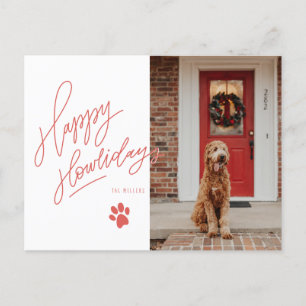 Happy Howlidays Pet Themed Red Paw Holiday Photo Postcard