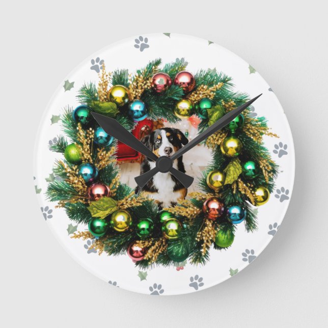 Happy Howlidays Photo Image Round Clock (Front)