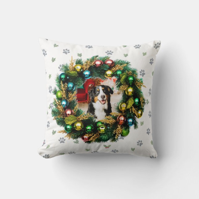 Happy Howlidays Photo Image Throw Pillow (Front)