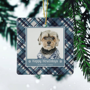 Happy Howlidays Plaid Dod Photo Christmas Ceramic Ornament