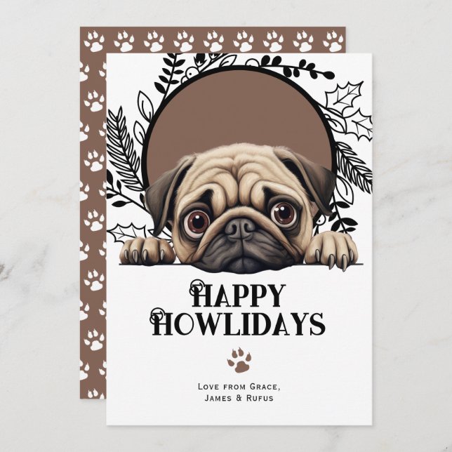 Happy Howlidays Pug Dog Christmas Holiday Card (Front/Back)