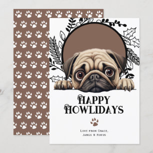 Happy Howlidays Pug Dog Christmas Holiday Card