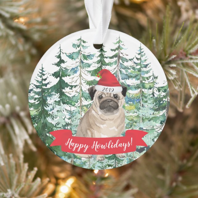 Happy Howlidays Pug Dog Christmas Ornament (Tree)