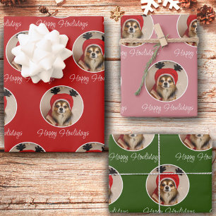 Happy Howlidays Red Green Pink Dog Pet Photo Wrapping Paper Sheet