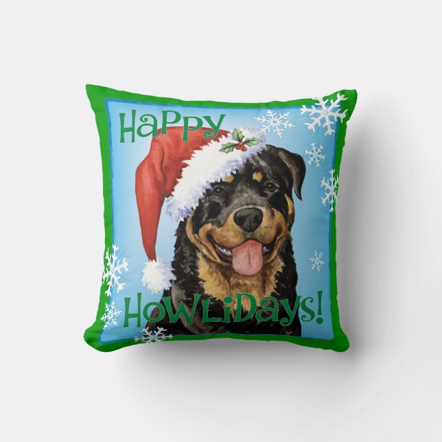 Happy Howlidays Rottweiler Throw Pillow (Front)