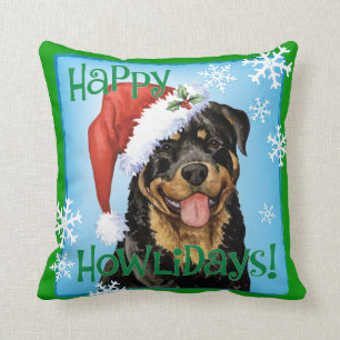 Happy Howlidays Rottweiler Throw Pillow