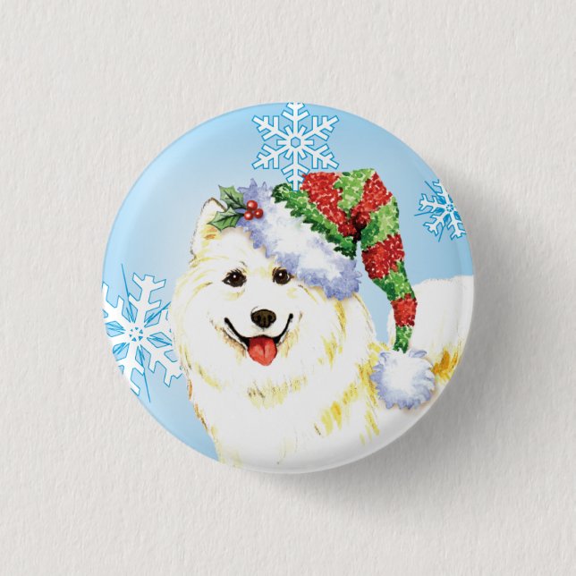 Happy Howlidays Samoyed 1 Inch Round Button (Front)