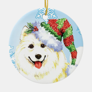 Happy Howlidays Samoyed Ceramic Ornament