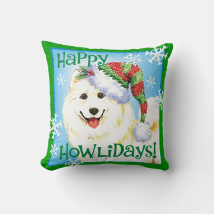 Happy Howlidays Samoyed Throw Pillow