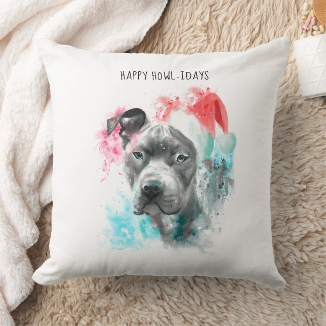 Happy Howlidays Santa Dog Xmas Throw Pillow (Blanket)