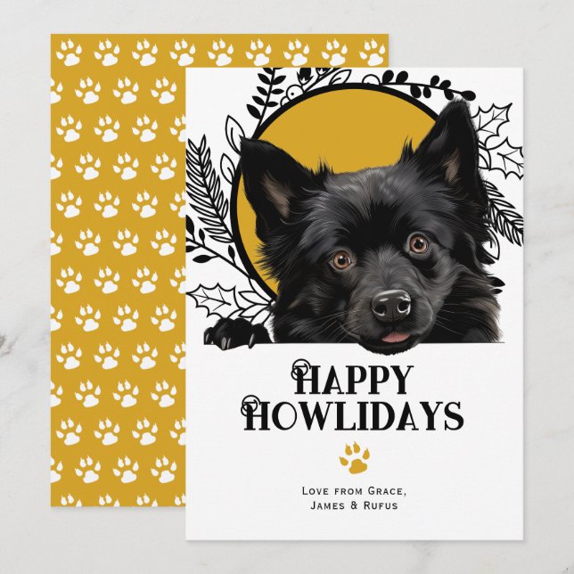 Happy Howlidays Schipperke Dog Christmas Holiday Card (Front/Back)