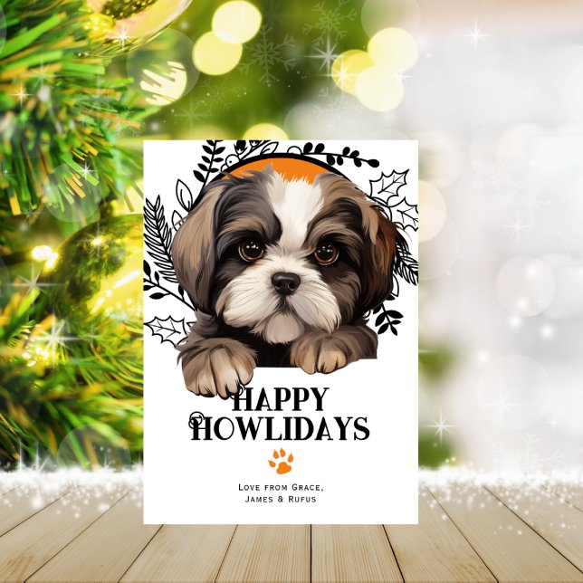 Happy Howlidays Shih Tzu Dog Christmas Holiday Card (Happy Howlidays Shih Tzu Dog Christmas Holiday Card by Ricaso. Cute dog breed holiday cards)