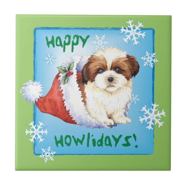 Happy Howlidays Shih Tzu Tile (Front)