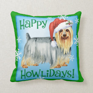 Happy Howlidays Silky Terrier Throw Pillow