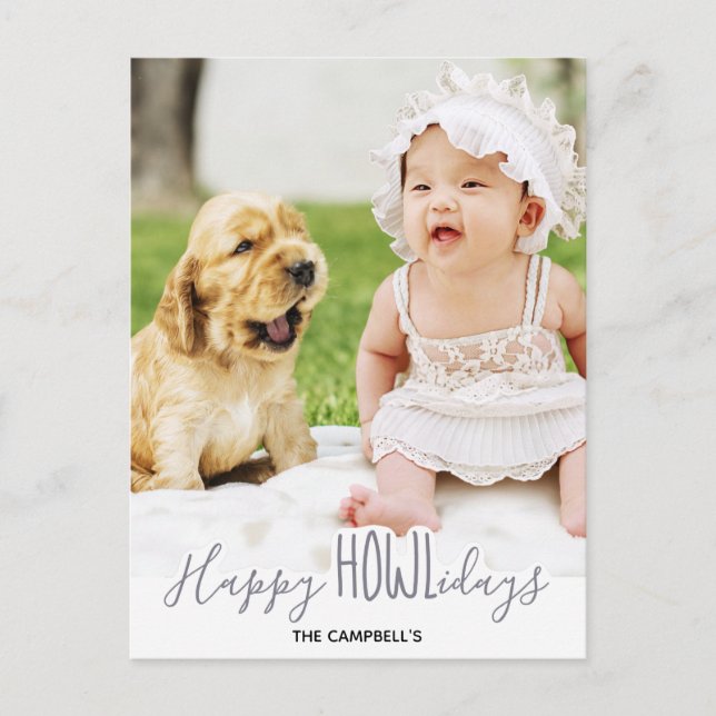 Happy HOWLidays Silver Grey Puppy Dog Pet Photo Holiday Postcard (Front)