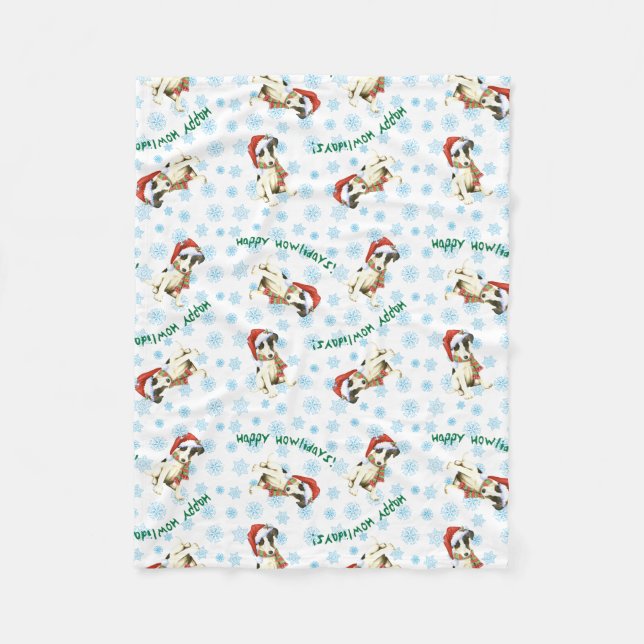 Happy Howlidays Smooth Fox Terrier Fleece Blanket (Front)